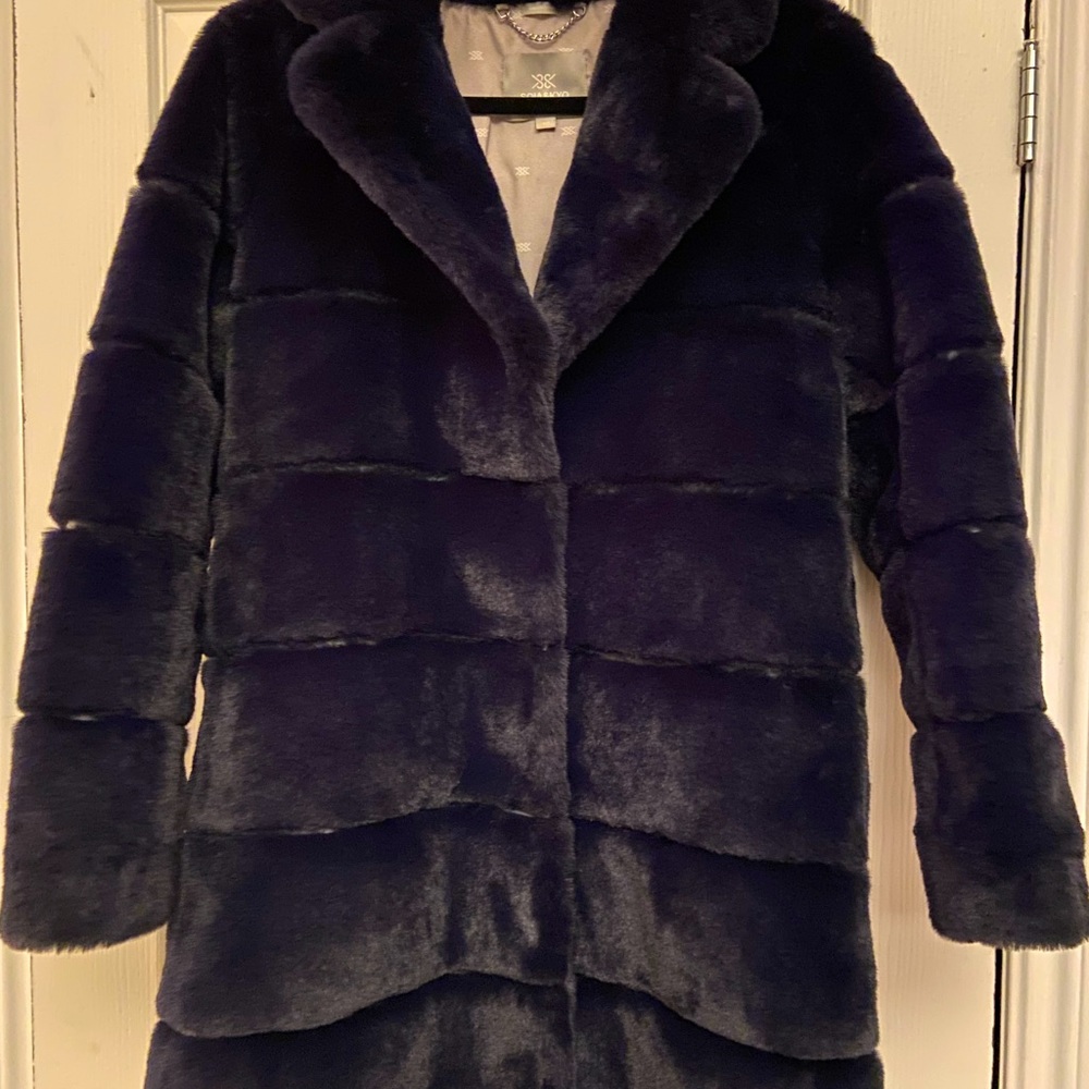 SOIA & KYO Luxe JOAN Faux Fur Coat (dark navy)